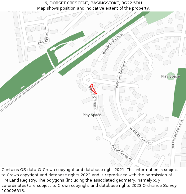 6, DORSET CRESCENT, BASINGSTOKE, RG22 5DU: Location map and indicative extent of plot