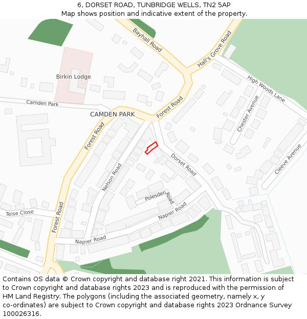 6, DORSET ROAD, TUNBRIDGE WELLS, TN2 5AP: Location map and indicative extent of plot