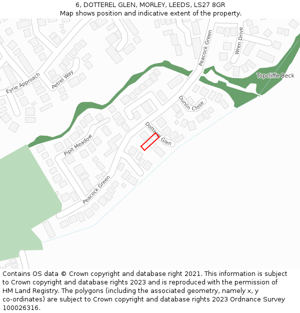 6, DOTTEREL GLEN, MORLEY, LEEDS, LS27 8GR: Location map and indicative extent of plot