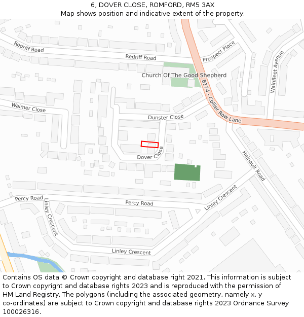 6, DOVER CLOSE, ROMFORD, RM5 3AX: Location map and indicative extent of plot