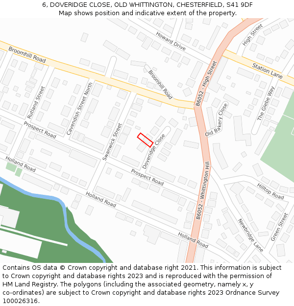 6, DOVERIDGE CLOSE, OLD WHITTINGTON, CHESTERFIELD, S41 9DF: Location map and indicative extent of plot