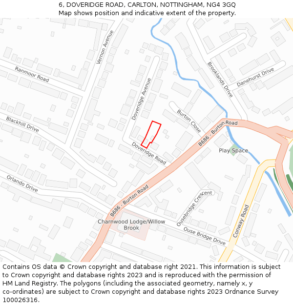 6, DOVERIDGE ROAD, CARLTON, NOTTINGHAM, NG4 3GQ: Location map and indicative extent of plot