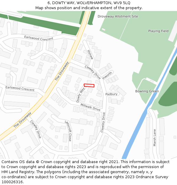 6, DOWTY WAY, WOLVERHAMPTON, WV9 5LQ: Location map and indicative extent of plot