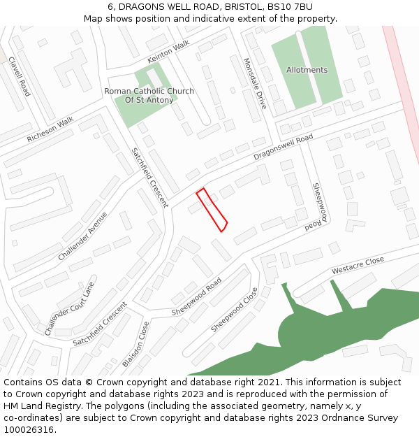 6, DRAGONS WELL ROAD, BRISTOL, BS10 7BU: Location map and indicative extent of plot