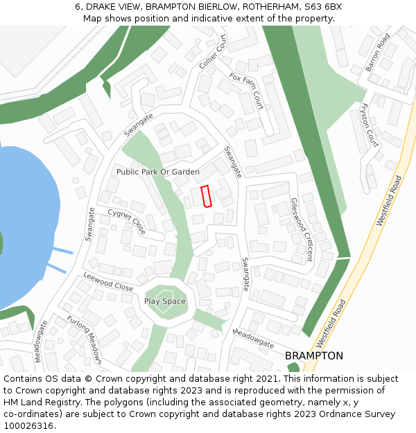 6, DRAKE VIEW, BRAMPTON BIERLOW, ROTHERHAM, S63 6BX: Location map and indicative extent of plot