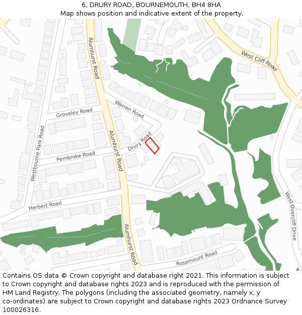 6, DRURY ROAD, BOURNEMOUTH, BH4 8HA: Location map and indicative extent of plot