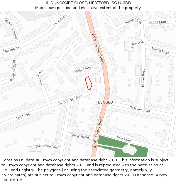 6, DUNCOMBE CLOSE, HERTFORD, SG14 3DB: Location map and indicative extent of plot