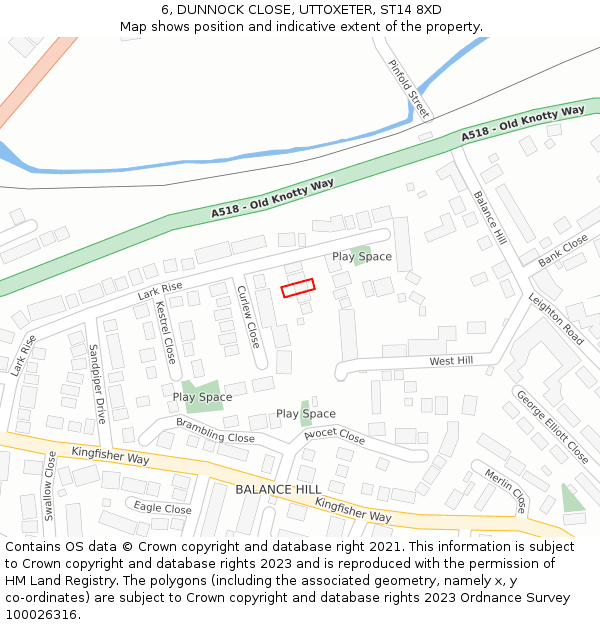 6, DUNNOCK CLOSE, UTTOXETER, ST14 8XD: Location map and indicative extent of plot