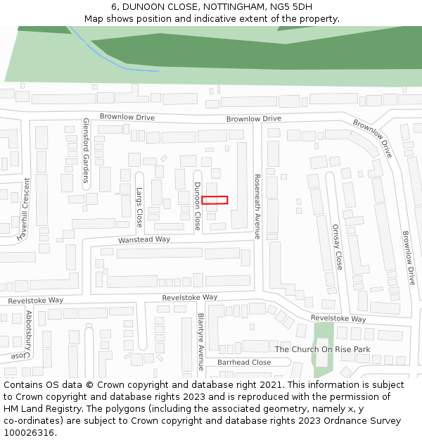 6, DUNOON CLOSE, NOTTINGHAM, NG5 5DH: Location map and indicative extent of plot