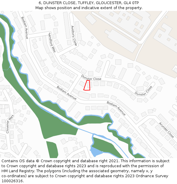6, DUNSTER CLOSE, TUFFLEY, GLOUCESTER, GL4 0TP: Location map and indicative extent of plot