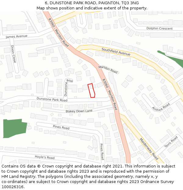 6, DUNSTONE PARK ROAD, PAIGNTON, TQ3 3NG: Location map and indicative extent of plot