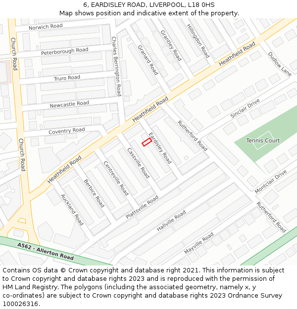 6, EARDISLEY ROAD, LIVERPOOL, L18 0HS: Location map and indicative extent of plot