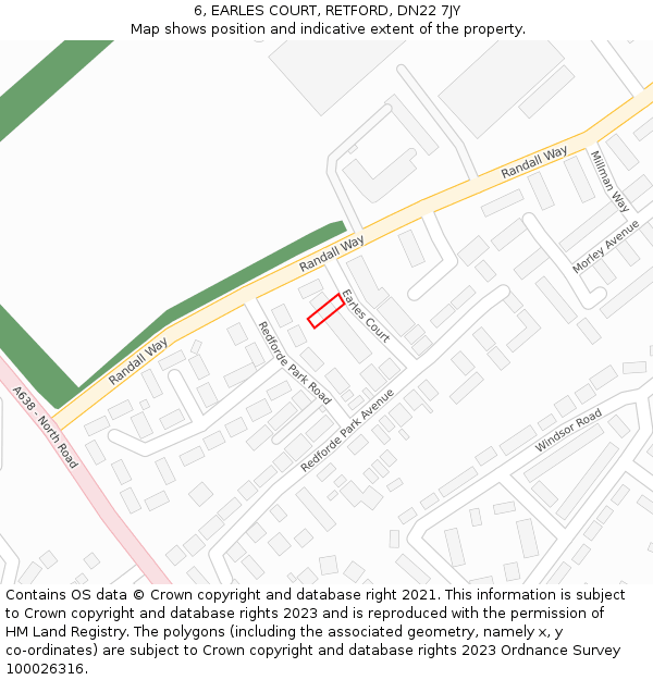 6, EARLES COURT, RETFORD, DN22 7JY: Location map and indicative extent of plot