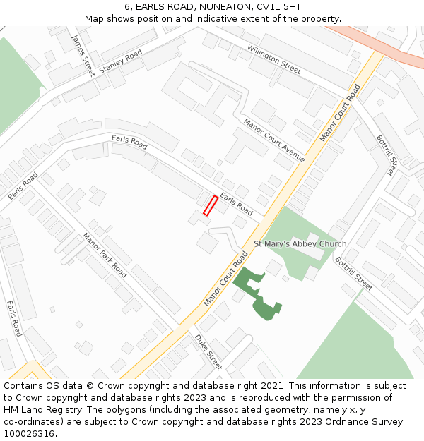 6, EARLS ROAD, NUNEATON, CV11 5HT: Location map and indicative extent of plot