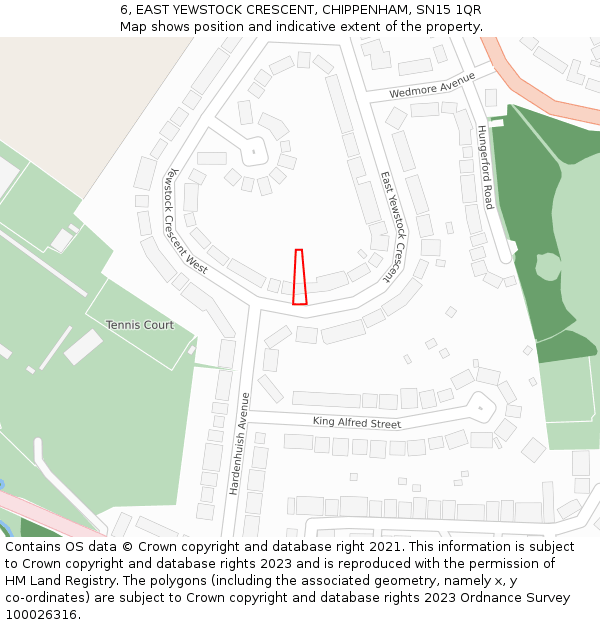 6, EAST YEWSTOCK CRESCENT, CHIPPENHAM, SN15 1QR: Location map and indicative extent of plot