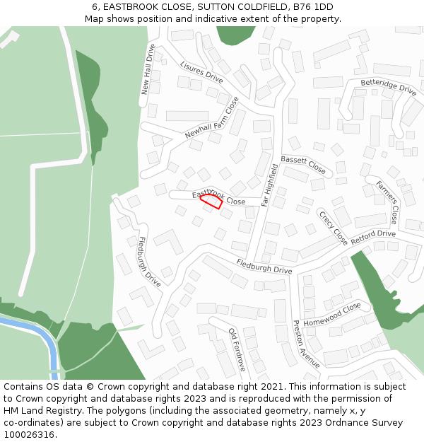 6, EASTBROOK CLOSE, SUTTON COLDFIELD, B76 1DD: Location map and indicative extent of plot