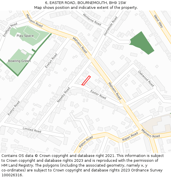 6, EASTER ROAD, BOURNEMOUTH, BH9 1SW: Location map and indicative extent of plot