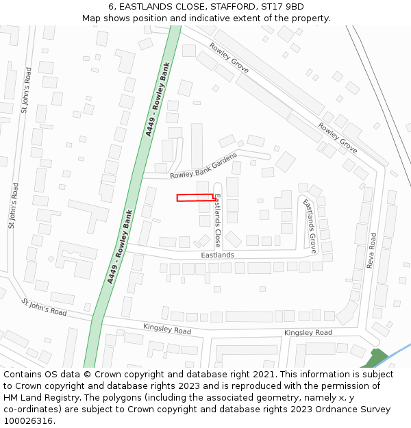 6, EASTLANDS CLOSE, STAFFORD, ST17 9BD: Location map and indicative extent of plot