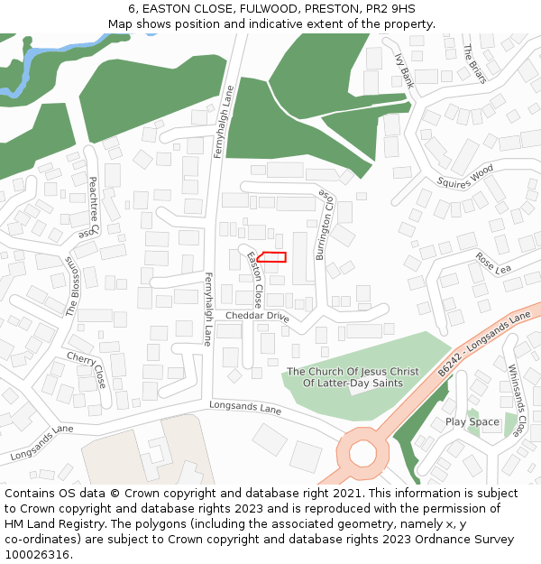 6, EASTON CLOSE, FULWOOD, PRESTON, PR2 9HS: Location map and indicative extent of plot