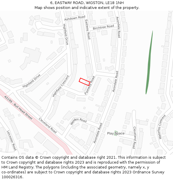6, EASTWAY ROAD, WIGSTON, LE18 1NH: Location map and indicative extent of plot