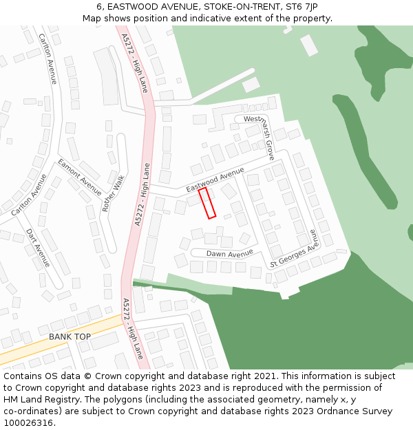 6, EASTWOOD AVENUE, STOKE-ON-TRENT, ST6 7JP: Location map and indicative extent of plot