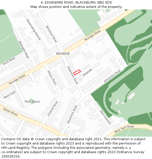 6, EDGEWARE ROAD, BLACKBURN, BB2 6DS: Location map and indicative extent of plot