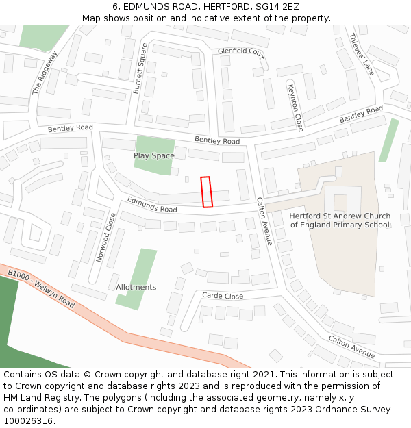6, EDMUNDS ROAD, HERTFORD, SG14 2EZ: Location map and indicative extent of plot