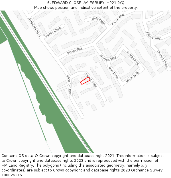 6, EDWARD CLOSE, AYLESBURY, HP21 9YQ: Location map and indicative extent of plot