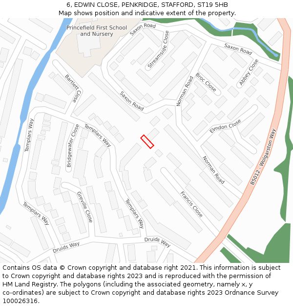 6, EDWIN CLOSE, PENKRIDGE, STAFFORD, ST19 5HB: Location map and indicative extent of plot