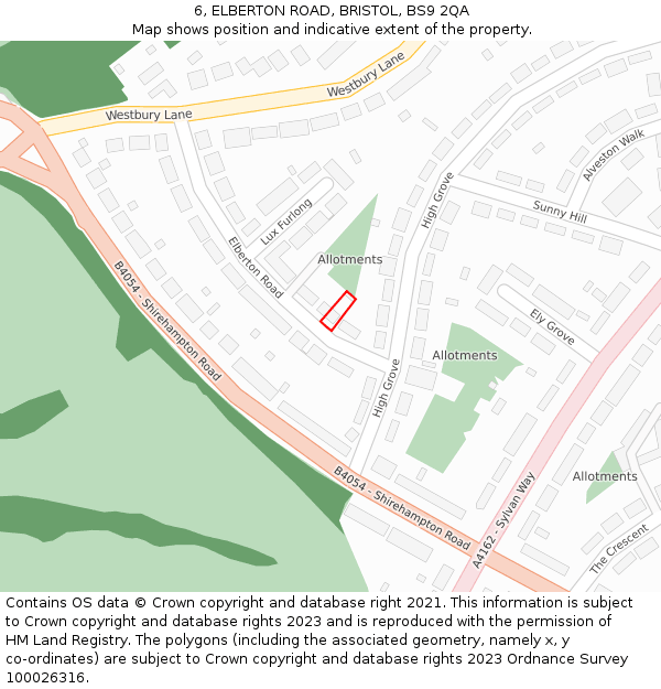 6, ELBERTON ROAD, BRISTOL, BS9 2QA: Location map and indicative extent of plot