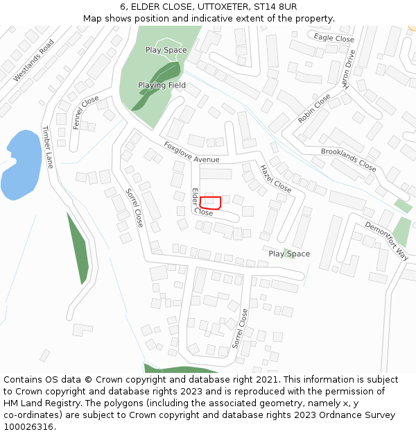 6, ELDER CLOSE, UTTOXETER, ST14 8UR: Location map and indicative extent of plot