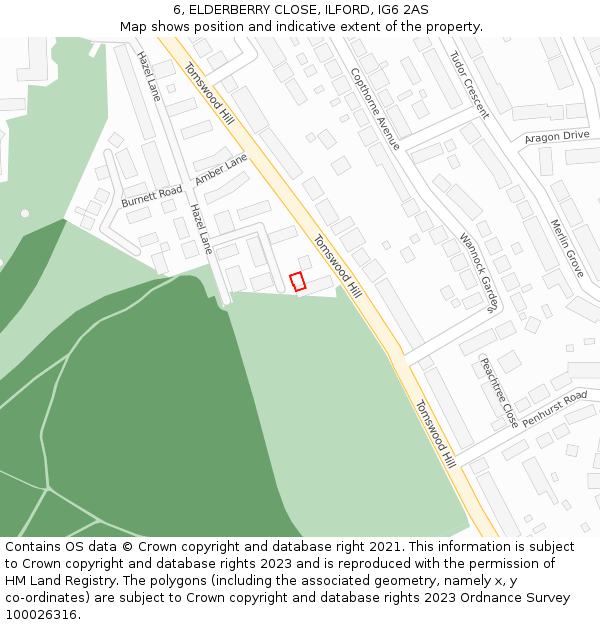 6, ELDERBERRY CLOSE, ILFORD, IG6 2AS: Location map and indicative extent of plot
