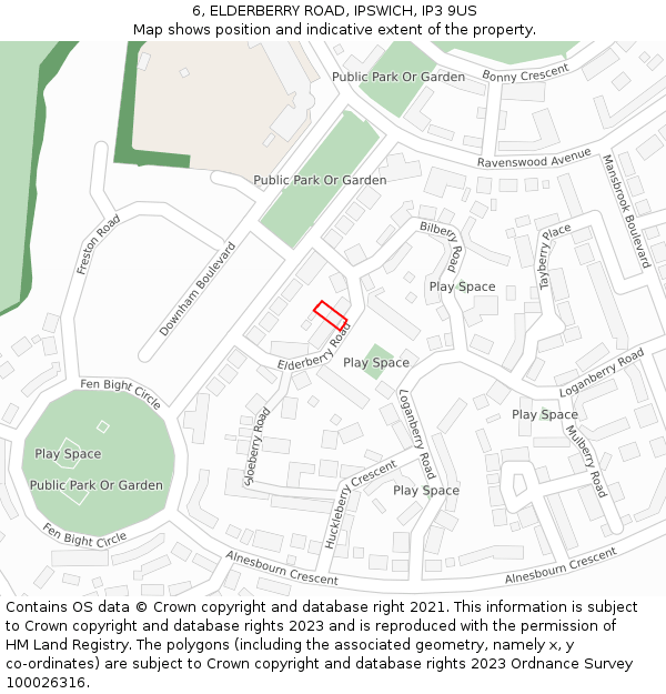 6, ELDERBERRY ROAD, IPSWICH, IP3 9US: Location map and indicative extent of plot
