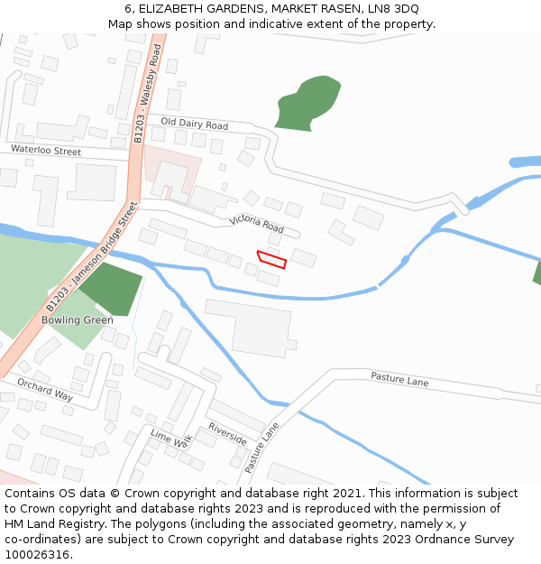 6, ELIZABETH GARDENS, MARKET RASEN, LN8 3DQ: Location map and indicative extent of plot