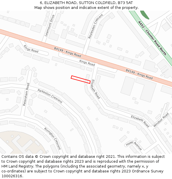 6, ELIZABETH ROAD, SUTTON COLDFIELD, B73 5AT: Location map and indicative extent of plot