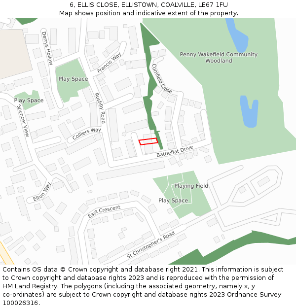 6, ELLIS CLOSE, ELLISTOWN, COALVILLE, LE67 1FU: Location map and indicative extent of plot