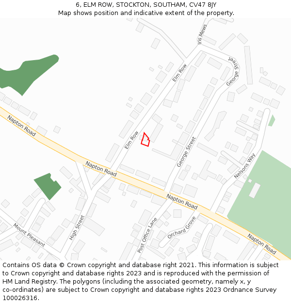 6, ELM ROW, STOCKTON, SOUTHAM, CV47 8JY: Location map and indicative extent of plot