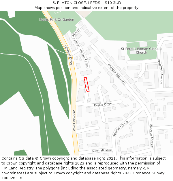 6, ELMTON CLOSE, LEEDS, LS10 3UD: Location map and indicative extent of plot