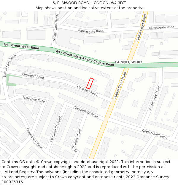 6, ELMWOOD ROAD, LONDON, W4 3DZ: Location map and indicative extent of plot