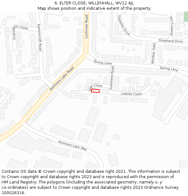 6, ELTER CLOSE, WILLENHALL, WV12 4JL: Location map and indicative extent of plot