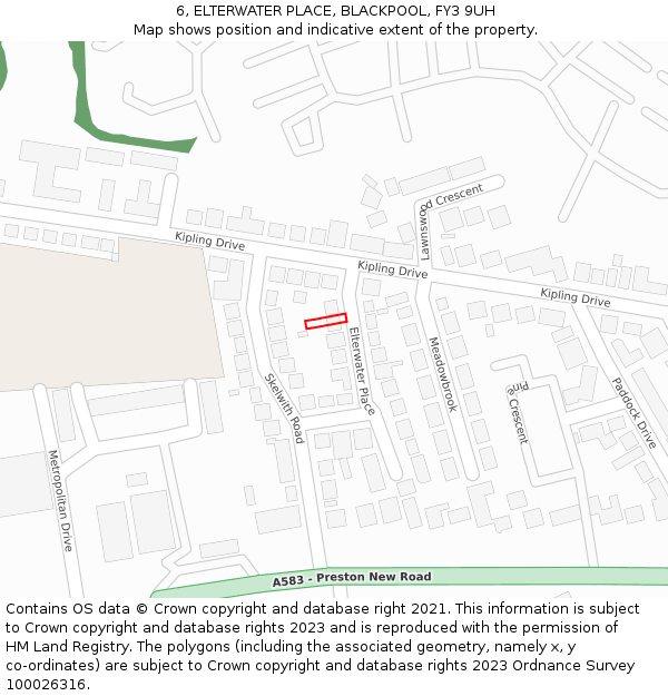 6, ELTERWATER PLACE, BLACKPOOL, FY3 9UH: Location map and indicative extent of plot