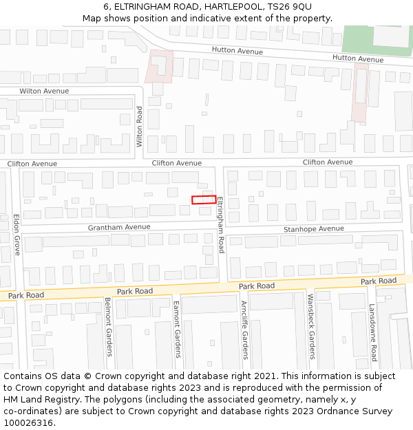 6, ELTRINGHAM ROAD, HARTLEPOOL, TS26 9QU: Location map and indicative extent of plot