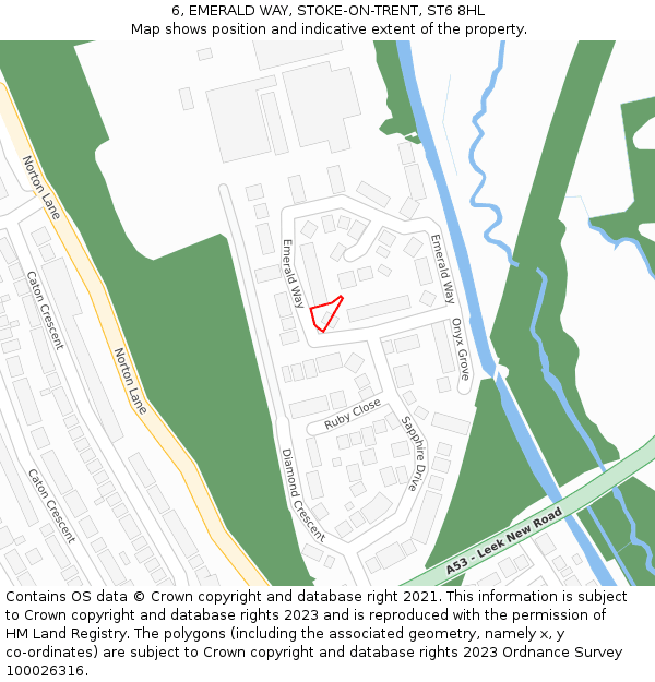 6, EMERALD WAY, STOKE-ON-TRENT, ST6 8HL: Location map and indicative extent of plot