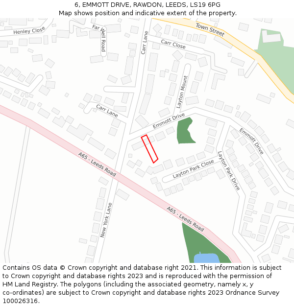 6, EMMOTT DRIVE, RAWDON, LEEDS, LS19 6PG: Location map and indicative extent of plot