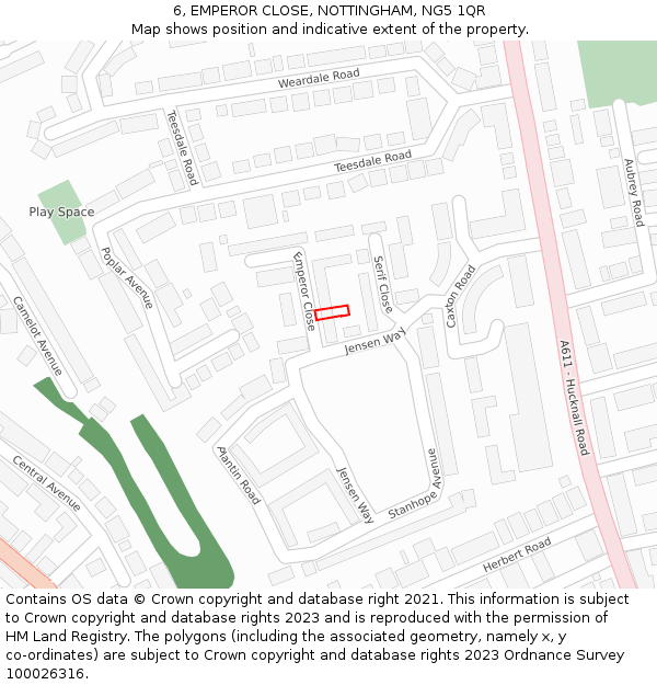 6, EMPEROR CLOSE, NOTTINGHAM, NG5 1QR: Location map and indicative extent of plot