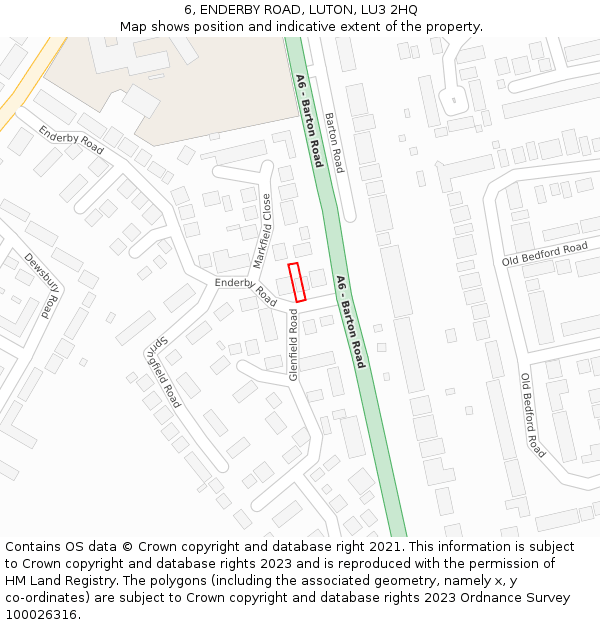 6, ENDERBY ROAD, LUTON, LU3 2HQ: Location map and indicative extent of plot