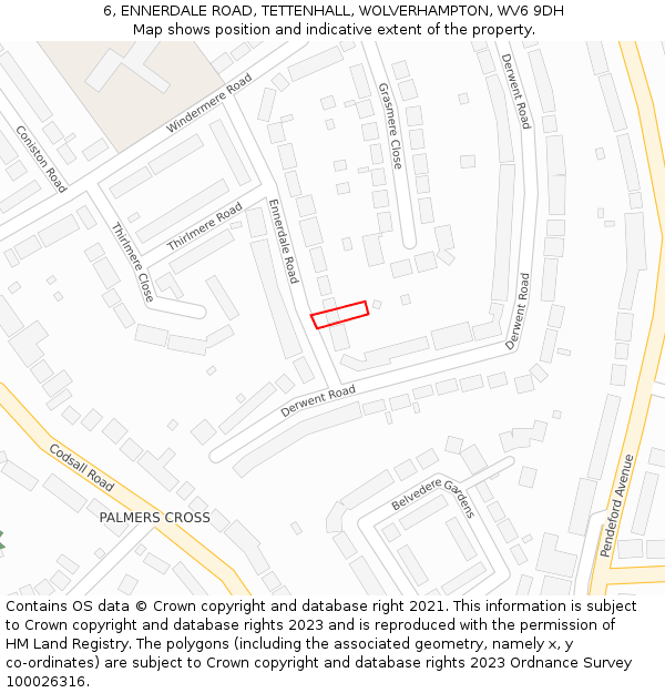 6, ENNERDALE ROAD, TETTENHALL, WOLVERHAMPTON, WV6 9DH: Location map and indicative extent of plot