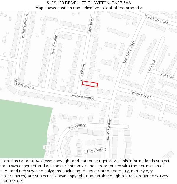 6, ESHER DRIVE, LITTLEHAMPTON, BN17 6AA: Location map and indicative extent of plot