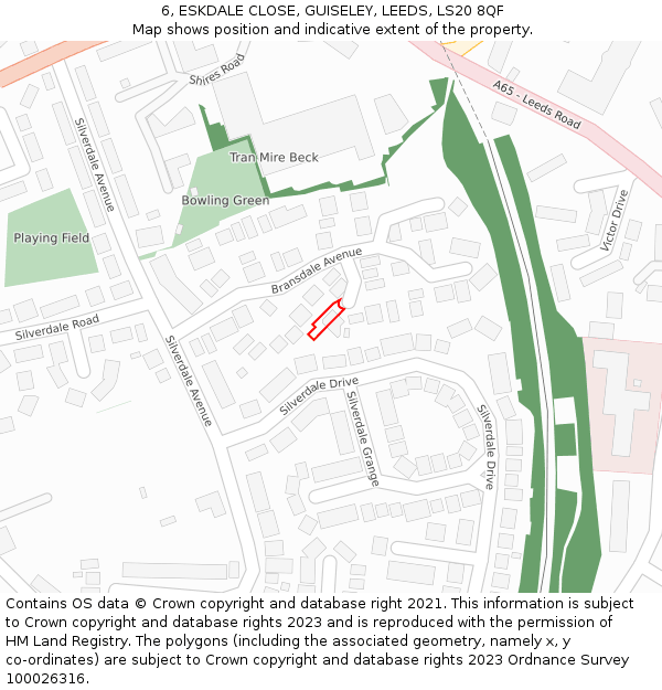 6, ESKDALE CLOSE, GUISELEY, LEEDS, LS20 8QF: Location map and indicative extent of plot