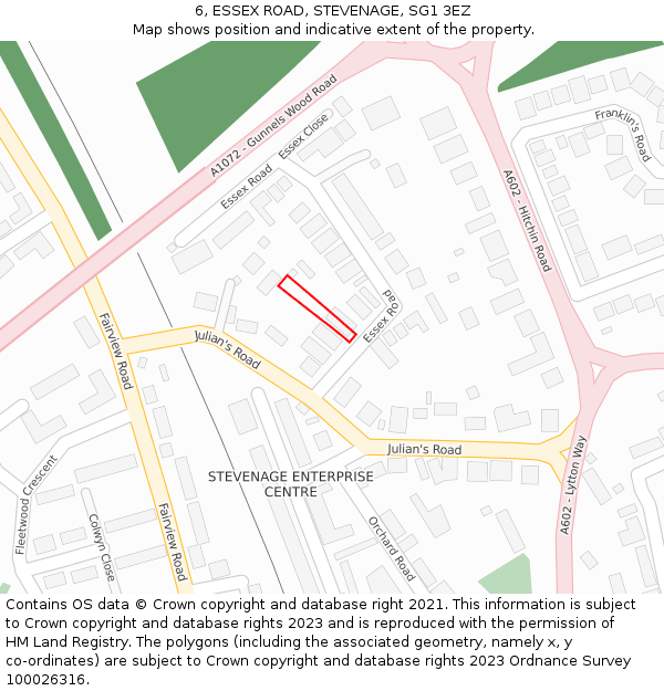 6, ESSEX ROAD, STEVENAGE, SG1 3EZ: Location map and indicative extent of plot